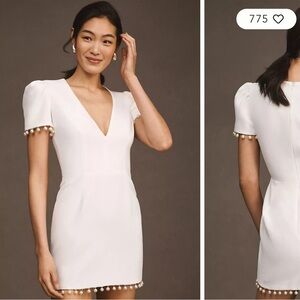 NWT Helsi Estelle Pearl Trim Plunging Cap Sleeve Crepe Mini Dress